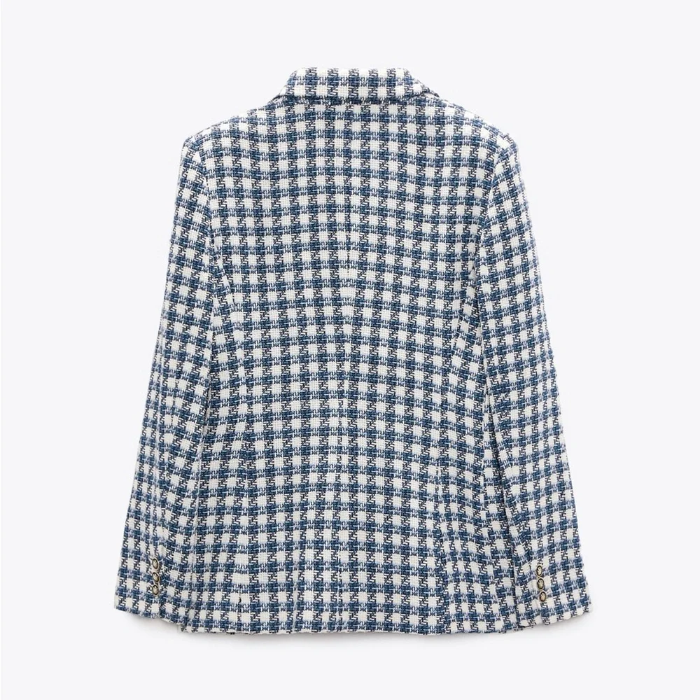 NWT Zara double breasted textured jacket blazer lapel collar shoulder pads - Picture 9 of 10